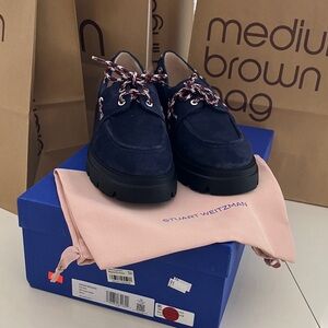 Stuart Weitzman Dark Blue Suede Hudson moccasin Shoes size 7.5
